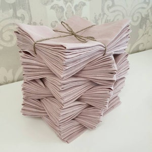 Dusty pink linen napkins set, many COLORS off white beige denim blue black red stonewashed dining napkins with wide edge mitered corners