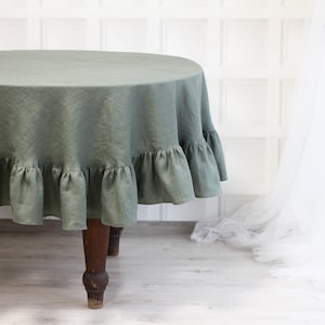 Round linen tablecloth with ruffles, ruffled tablecloth for round table from 100% linen, custom color tablecloth