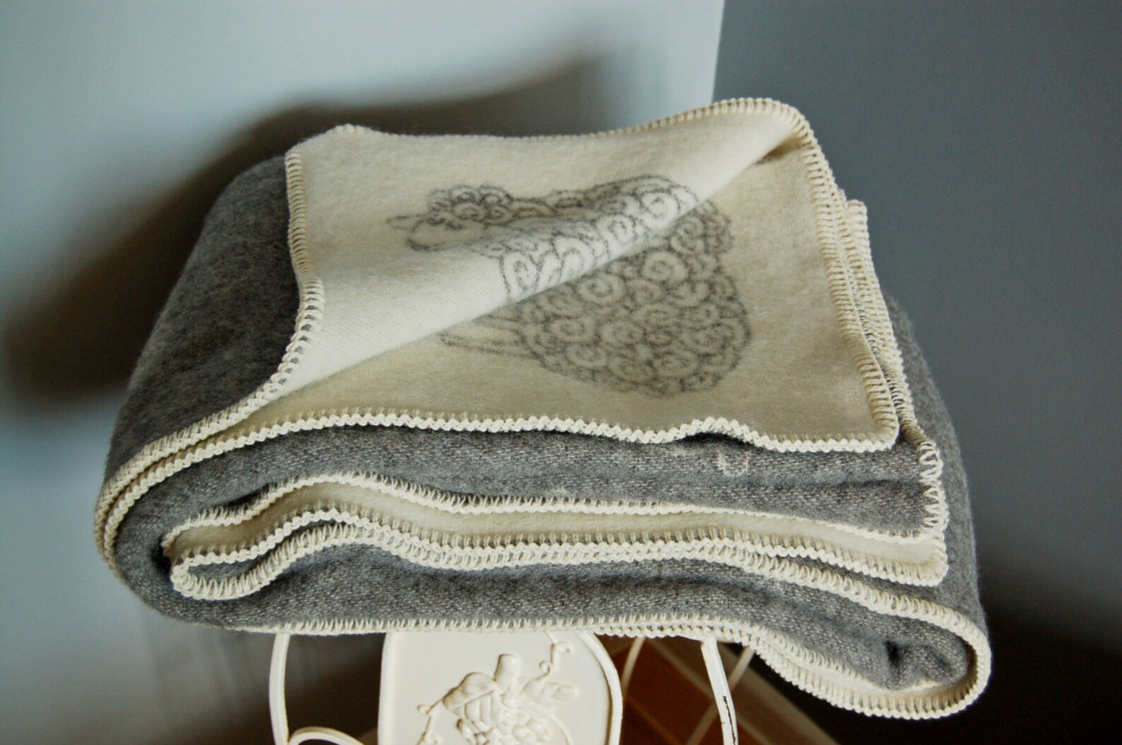 Grey Wool Blanket 130x200cm Pure Woolen Throw With Lambs Etsy