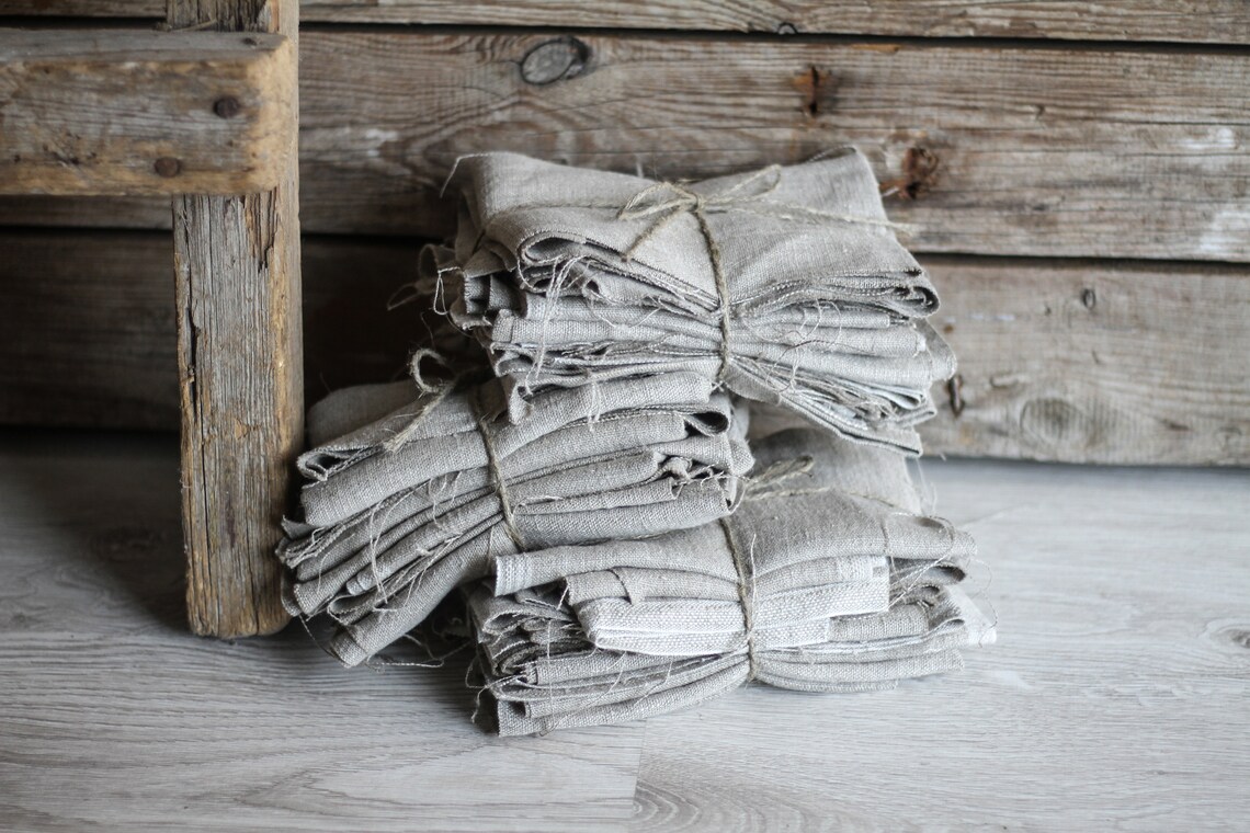 Natural Linen Remnants Rough Linen Scraps Bundle Washed Not Etsy