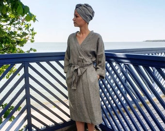 Linen hair turban towel, striped softened linen hair towel, natural linen wrap head hair drying towel, beige bath towel, vegan bath towel