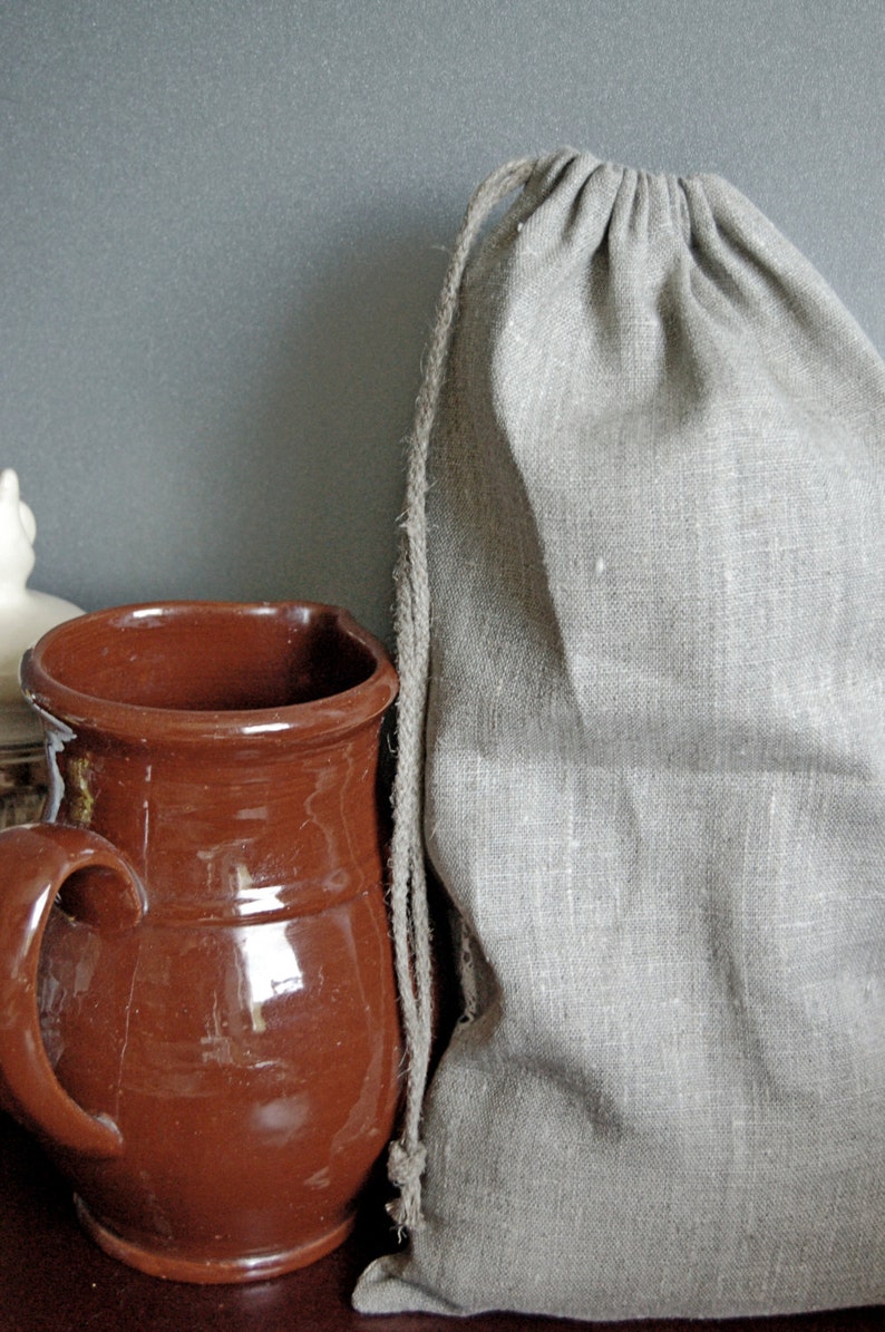 Linen bread bag, Natural pure linen bread loaf bag with handmade flax cord , organic food storage, raw linen bag, loaf bag, bread loaf bag image 6