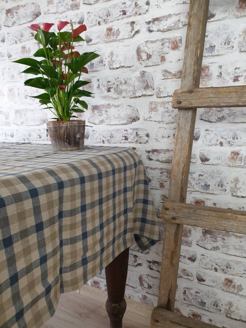 Green 100% Linen Tablecloth, Rustic Farmhouse Natural Linen Dining Table Cover, Custom Size, many colors to choose from image 12