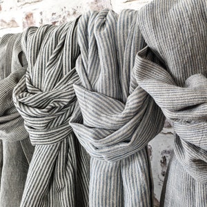 Long striped linen scarf, softened linen unisex scarf, long linen striped scarves, linen fringed scarf for men linen striped scarf for women