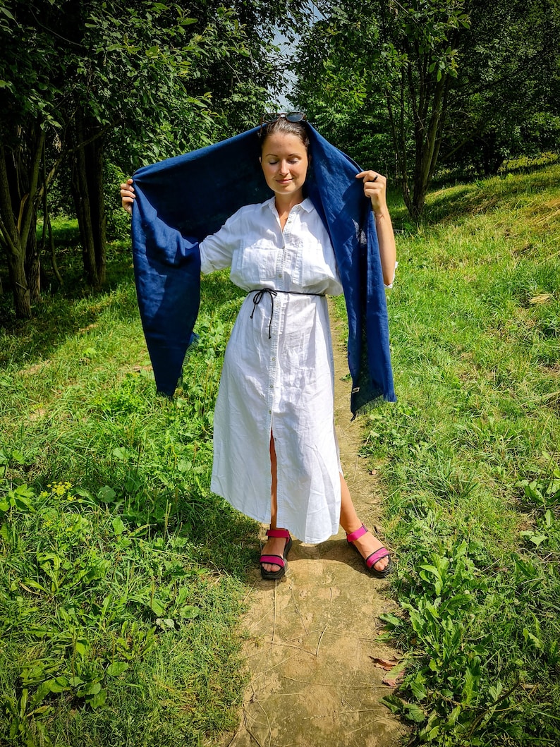 Linen scarf, real linen long scarf, white yellow blue black green linen unisex scarf, dusty purple levander pink coral rust linen scarf image 2