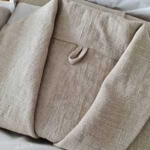 Linen dressing gown, natural linen kimono robe, stonewashed linen custom color long robe, raw linen clothes, washed linen bathrobe image 5