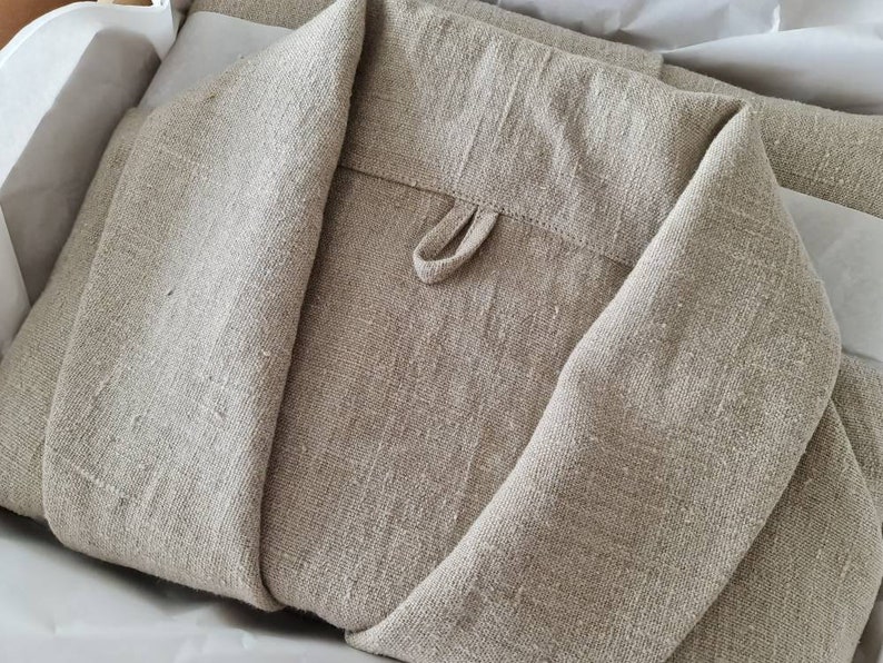 Linen dressing gown, natural linen kimono robe, stonewashed linen custom color long robe, raw linen clothes, washed linen bathrobe image 5