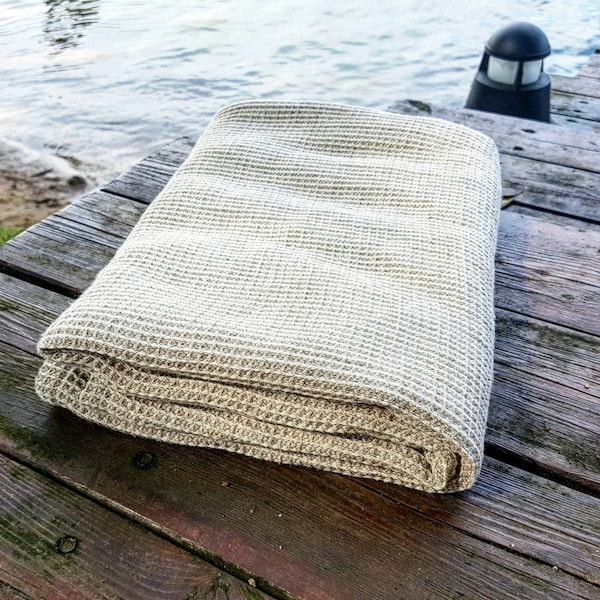 Serviette de bain en linge gaufre, serviette de sauna, serviette gaufre en lin adouci, serviette rustique biologique, serviette à motif gaufre, serviette de bain, serviette végétalienne, lin