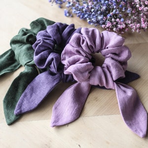 Linen ribbon scrunchie, linen hair scrunchies set, custom color linen scrunchie with a bow, bow scrunchie, scarf scrunchie