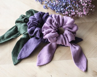 Linen ribbon scrunchie, linen hair scrunchies set, custom color linen scrunchie with a bow, bow scrunchie, scarf scrunchie