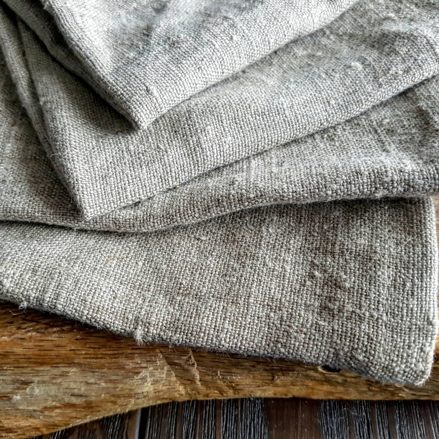 Rough Linen | Raw Edge Smooth Linen Napkin Set | Light Grey