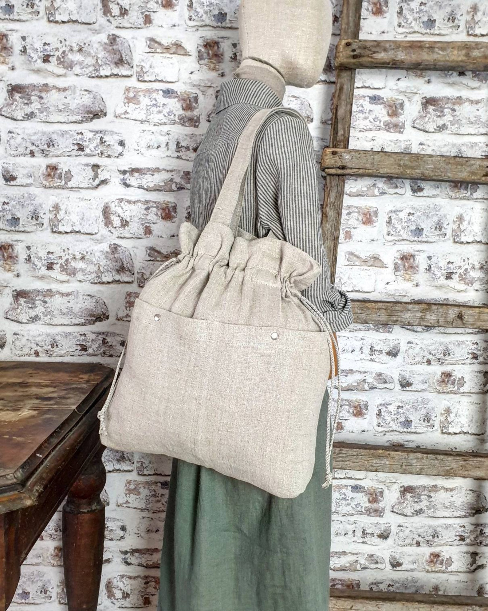 Natural linen tweed tote bag (2 sizes)