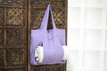 Linen bag with yoga mat pocket, linen tote with pilates mat pocket, custom yoga tote, linen beach bag, green tote bag with large pocket product logo