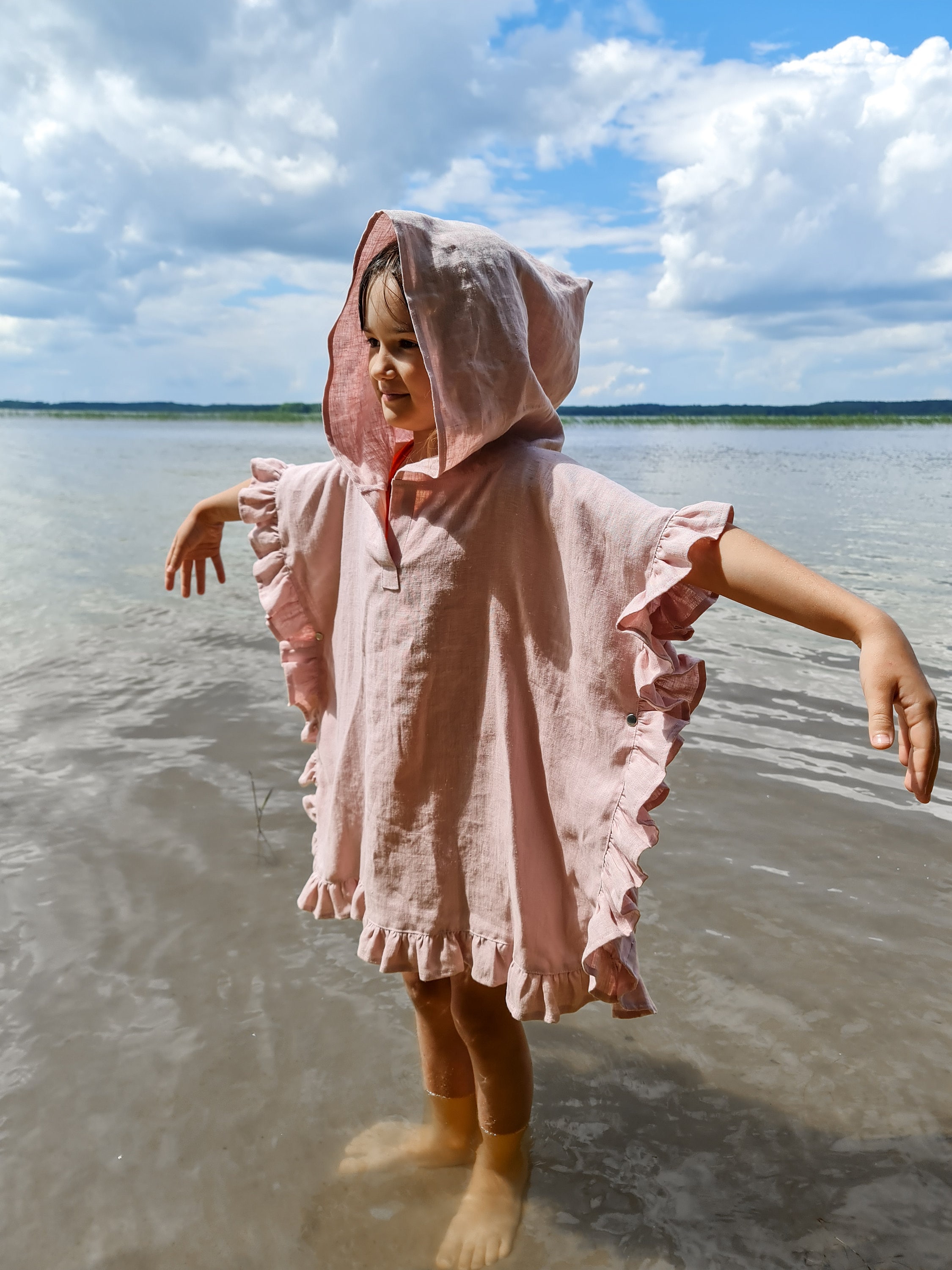 全信頼を寄せる Ruffles, With Poncho Linen Ruffled Kids Linen Poncho, Kids Clothing