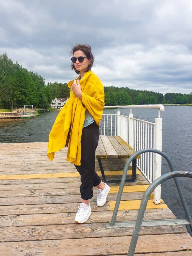 Gewaschener Leinen schal langer weißer Denim blau schwarz | Etsy