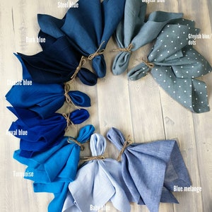 Blue linen napkins set, classic blue light sky blue royal baby blush dusty blue stonewashed dining napkins with wide edge mitered corners