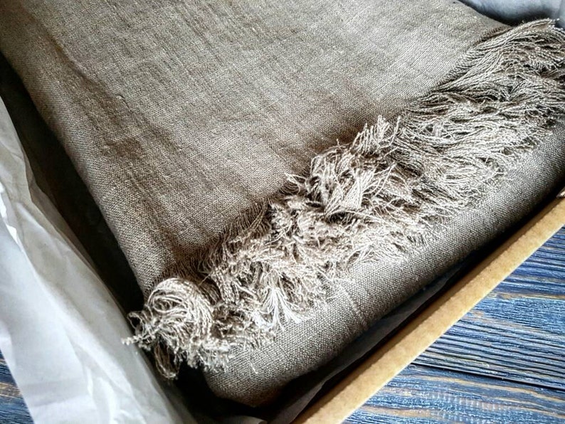 Fringed Rough Linen Blanket Softened Rustic Linen Blanket Etsy