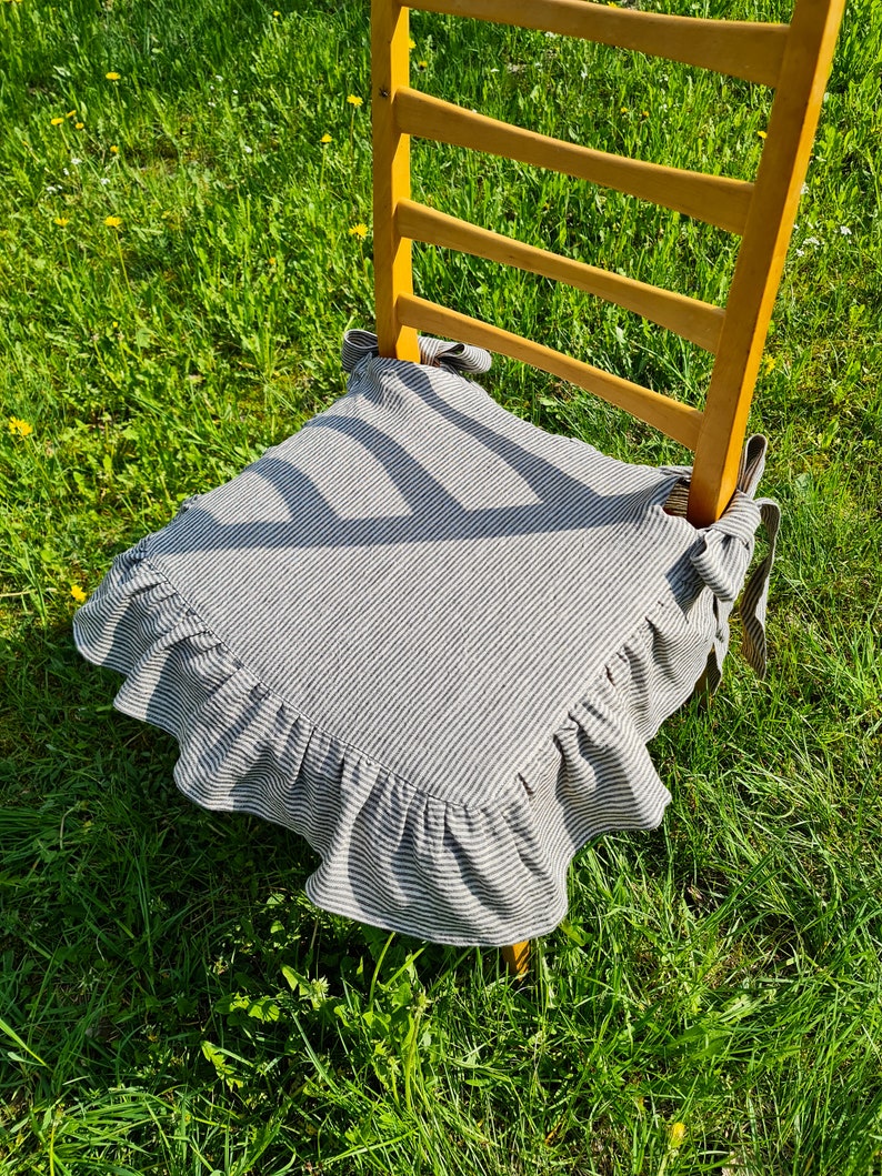 Striped Linen Chair Cover Ruffled Chair Cover Stonewashed Etsy