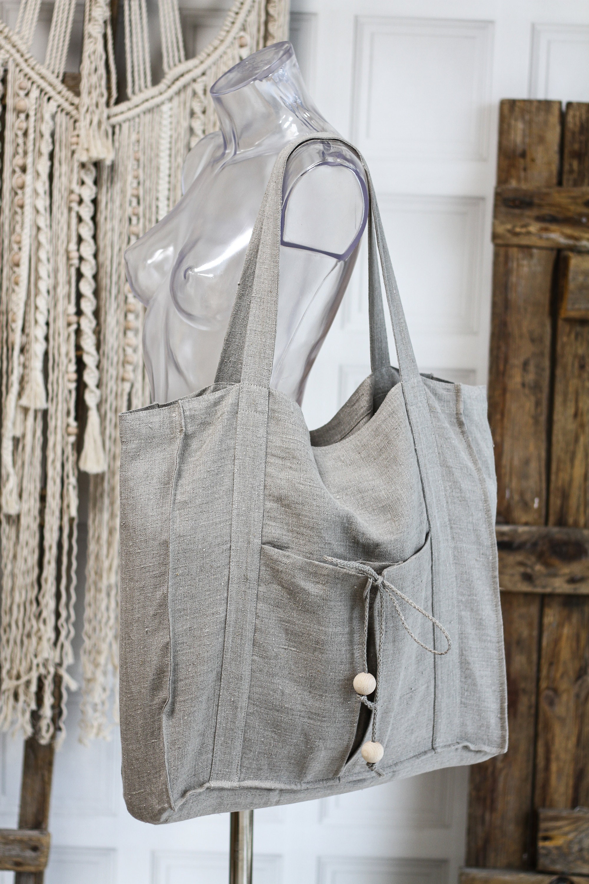 Linen Shopping Bag Natural Linen Tote Bag Big Tote Bag Etsy