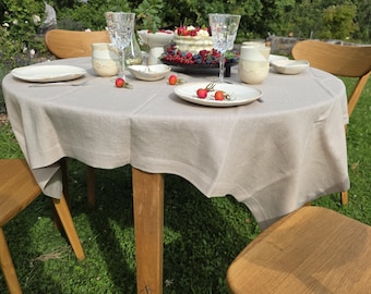 100% Leinentischdecke, gewaschenes weiches Leinen, benutzerdefinierte Farbe und Länge, 80 Farben, breiter Saum, dekorative Gehrungsecken