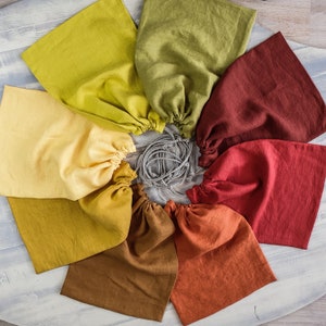 Leinen Zero Waste Tasche viele FARBEN - weiß beige denim blau schwarz grün altrosa wiederverwendbare Aufbewahrungstasche mit handgemachter Flachs Schnur