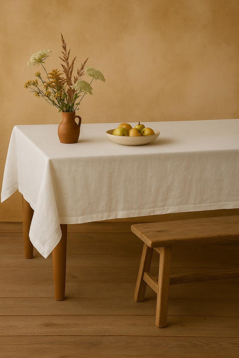 Green 100% Linen Tablecloth, Rustic Farmhouse Natural Linen Dining Table Cover, Custom Size, many colors to choose from image 6