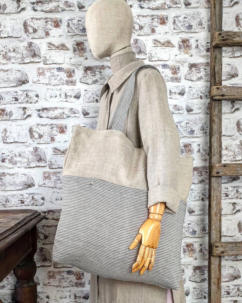 Linen Shopping Bag Rough Linen Tote Bag Oversized Tote Bag Etsy