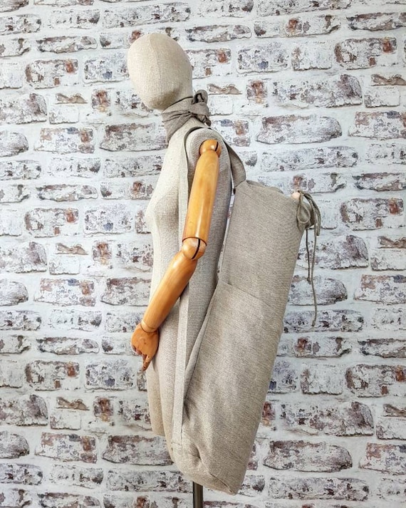 Linen Yoga Bag, Natural Linen Yoga Mat Bag, Big Pilates Bag