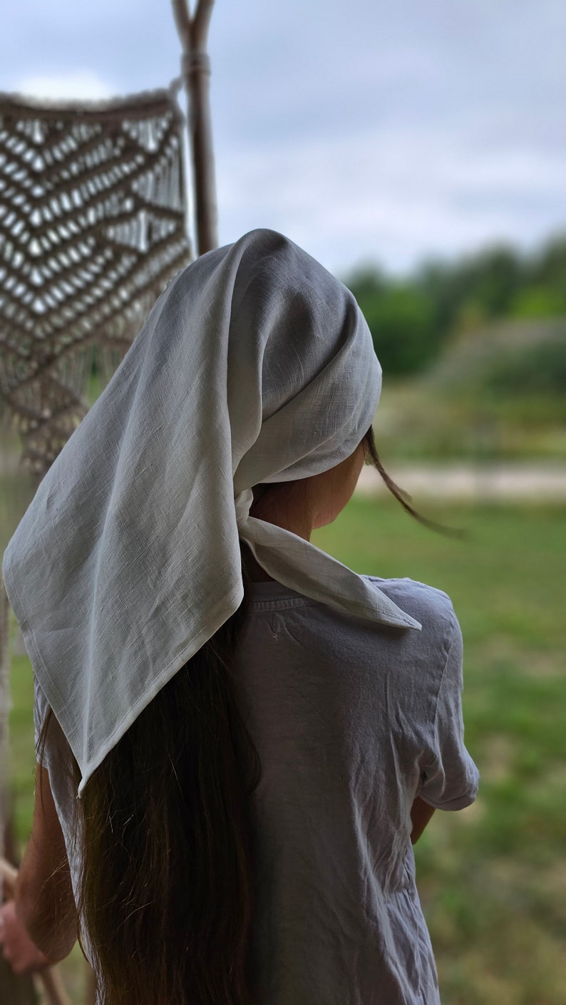 White linen bandana, custom color linen headscarf, natural linen triangle scarf, mustard pink yellow blue black green summer hair wrap image 5