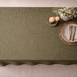 Green 100% Linen Tablecloth, Rustic Farmhouse Natural Linen Dining Table Cover, Custom Size, many colors to choose from image 4