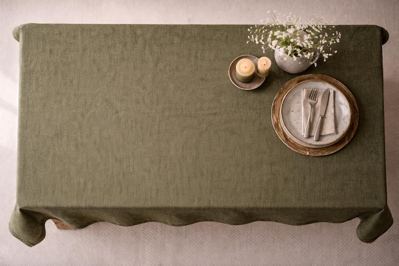 Green 100% Linen Tablecloth, Rustic Farmhouse Natural Linen Dining Table Cover, Custom Size, many colors to choose from image 4