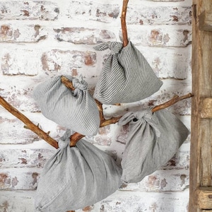 Striped linen bento bag, 100% linen bread loaf bag, organic food storage, raw linen origami bag, lunch reusable knot bag