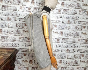 Linen yoga bag, striped linen yoga mat bag, stonewashed big Pilates sport bag, linen gym bag, akro beach bag, rustic tote bag with pockets
