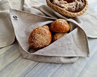 Linen bento bag, raw linen bread loaf bag, organic food storage, raw linen knot bag, lunch linen bag, hostess gift, cloth bread keeper