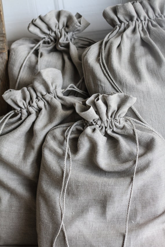 Linen Laundry Bag, Large Beige Raw Linen Handmade Bag, Flax Fabric