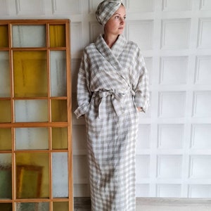 Linen robe, custom colors linen kimono robe, stonewashed linen long dressing gown, raw linen clothes, washed linen bathrobe, wedding robe