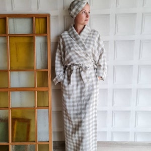 Robe en lin, robe kimono en lin de couleurs personnalisées, robe de chambre longue en lin lavé à la pierre, vêtements en lin brut, peignoir en lin lavé, robe de mariée