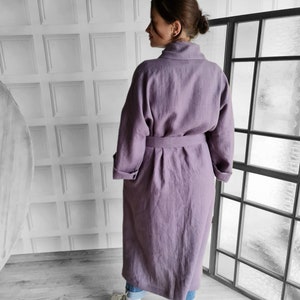 Linen dressing gown, natural linen kimono robe, stonewashed linen custom color long robe, raw linen clothes, washed linen bathrobe image 2
