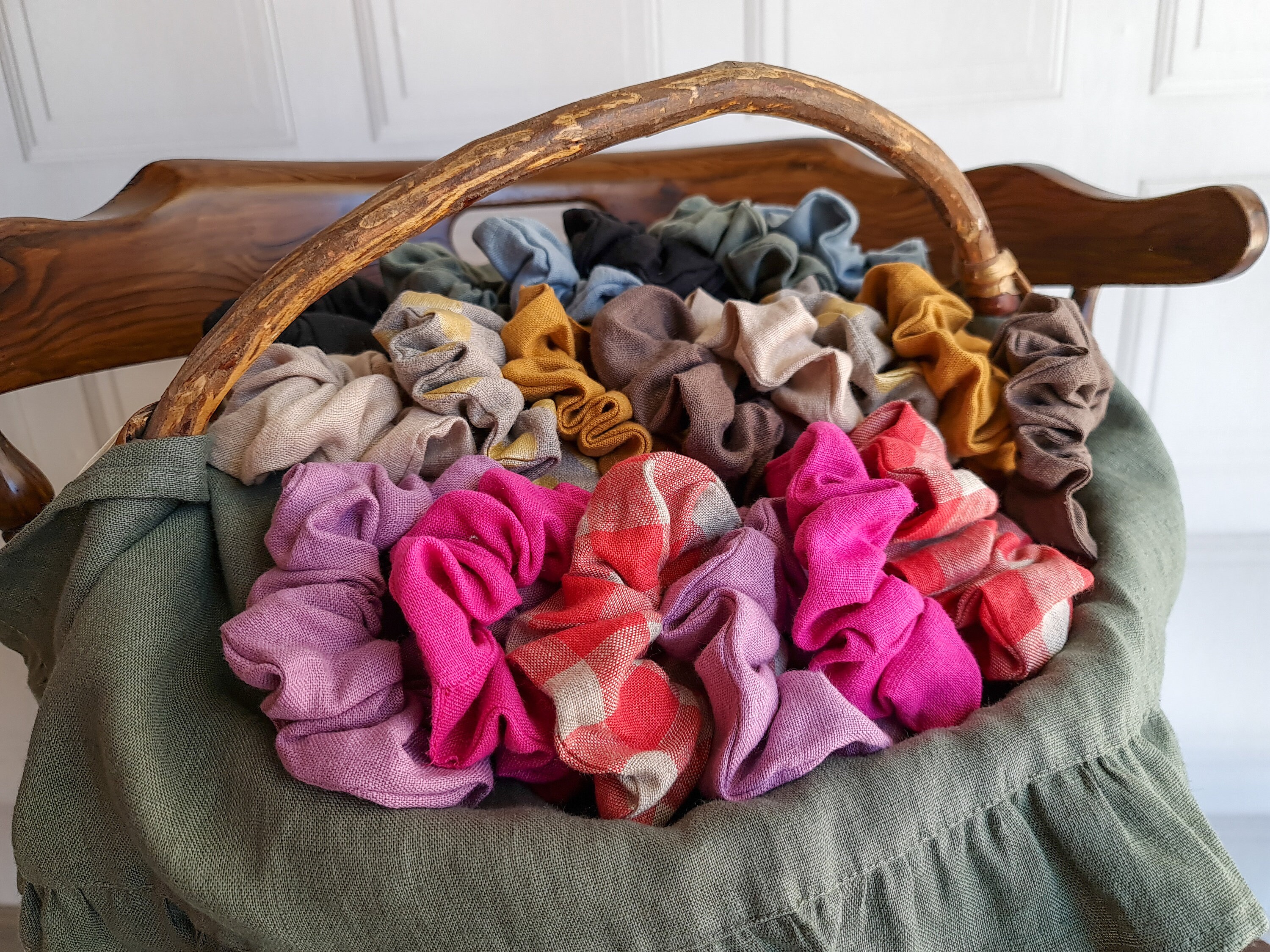 Leinen Scrunchie, Leinen Haargummi Set viele FARBEN off white beige jeans blau schwarz altrosa chartreuse haarband
