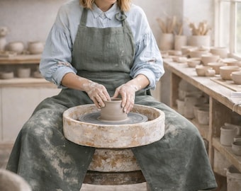 Grembiule da lavoro in ceramica con gambe separate in lino, grembiule di sicurezza unisex regolabile per lavori artistici, grembiule da studio per tornitura, colore personalizzato