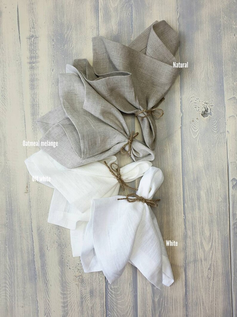 White linen table napkins set, off white linen napkins, ivory linen napkins, stonewashed white wedding napkins with wide edge mitered corner image 4