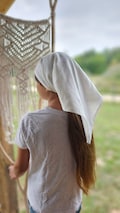 White linen bandana, custom color linen headscarf, natural linen triangle scarf, mustard pink yellow blue black green summer hair wrap product logo