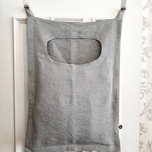 Linen laundry door bag, striped laundry hamper bag, raw linen hanging laundry bag, linen dorm bag hanging on the door, linen bathroom bag