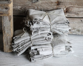 Naturliga linnerester, linnebitar med grov och tung textur, tvättade ofärgade linnebitar, linneprover för quiltning
