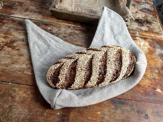 Linen Bento Bag, Raw Linen Bread Loaf Bag, Organic Food