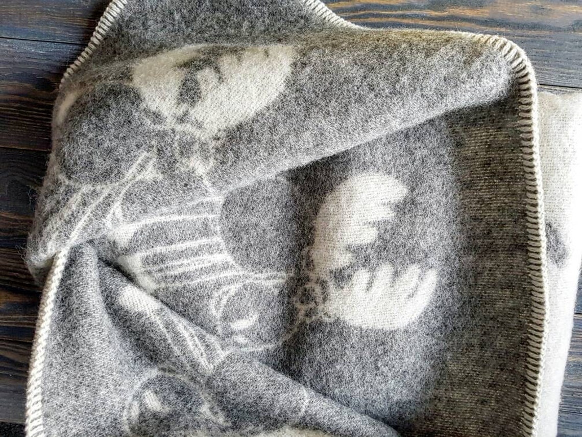 Wool Blanket 90x130cm Natural Woolen Throw With Elks Pure Etsy