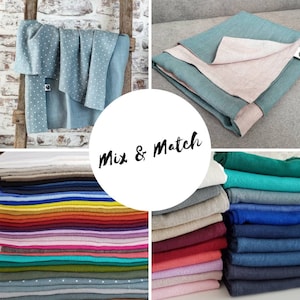Linen baby blanket &quot;Mix & Match&quot; two sides plain color - dusty pink pale blue white grey mint washed linen baby throw, linen cot bed blanket