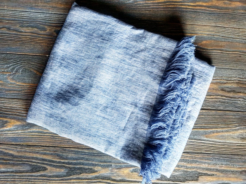 Washed Denim Blue Linen Blanket Lightweight Blue Linen Throw Etsy