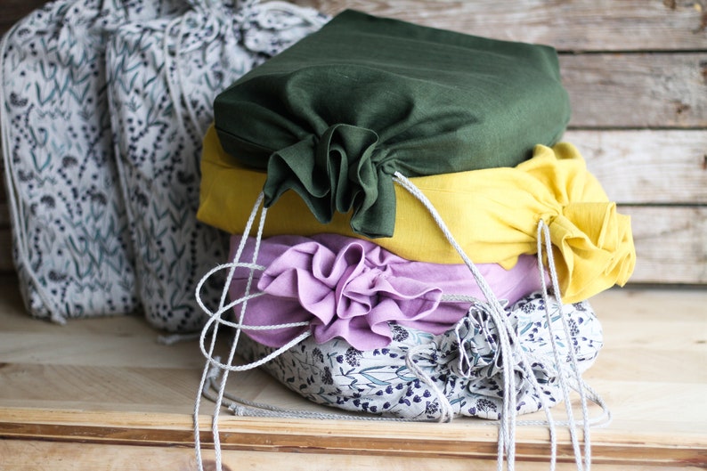 Linen laundry bag, large custom color linen laundry bag, dusty pink lingerie bag, reusable storage bag with handmade cord, laundry hamper image 3