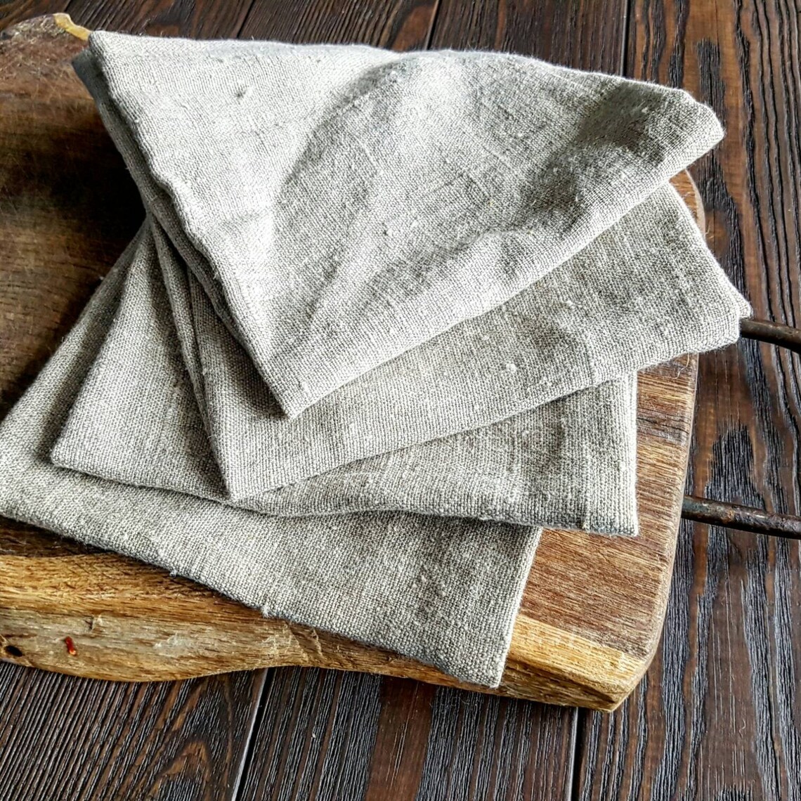 Rustic Linen Napkins Natural Rough Linen Napkin Set Heavy Etsy
